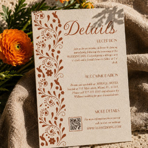 Rustic Floral Wedding Details QR code Enclosure Card