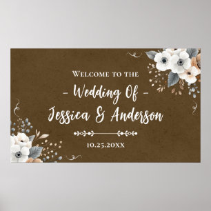 Rustic Floral Wedding Faux Kraft Paper Texture Poster