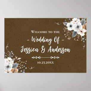 Rustic Floral Wedding Faux Kraft Paper Texture Poster
