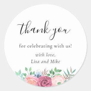 Rustic Floral Wedding Favour Thank You Classic Round Sticker