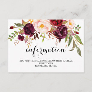 Rustic Floral Wedding Information/Details 2-Side-1 Enclosure Card