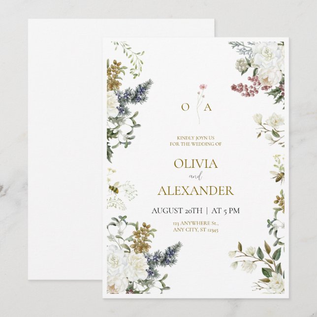 Rustic Floral Wedding Invitation (Front/Back)