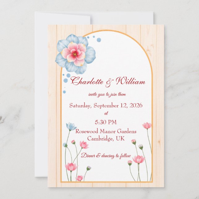 Rustic Floral Wedding Invitation (Back)