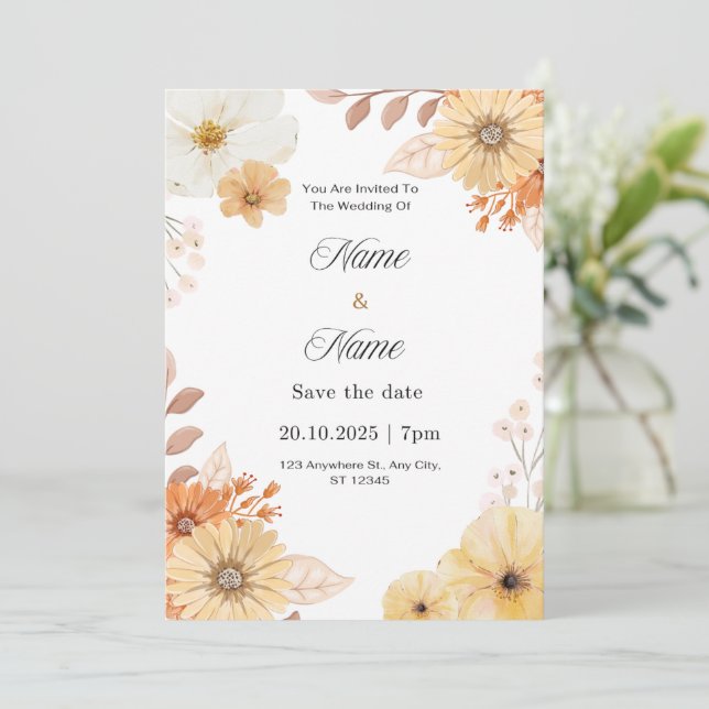 Rustic floral wedding invitation  (Standing Front)