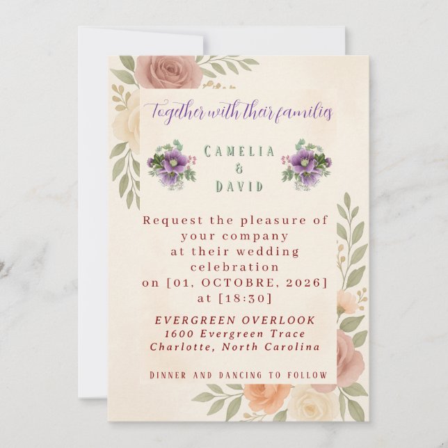Rustic Floral Wedding Invitation (Front)