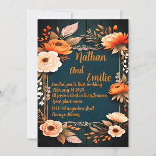 Rustic Floral wedding invitation 