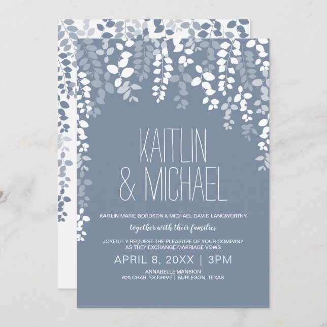 Rustic Floral Wedding Invitation (Dusty Blue) (Front/Back)