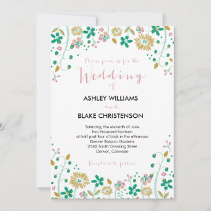 Rustic Floral Wedding Invitation Mint Gold
