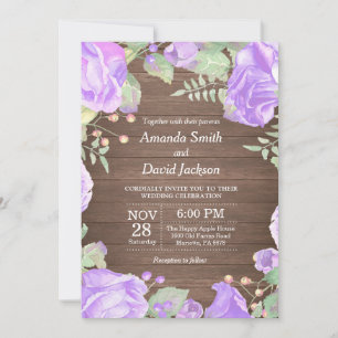 Rustic Floral Wedding Invitation Purple Watercolor