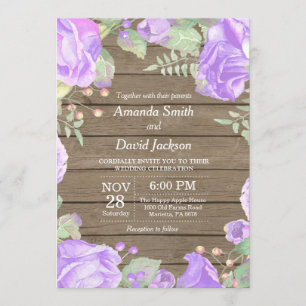 Rustic Floral Wedding Invitation Purple Watercolor