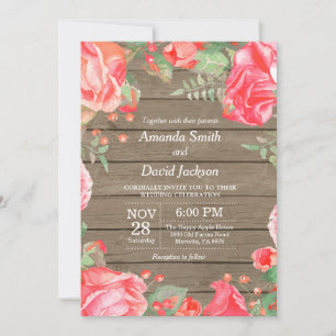 Rustic Floral Wedding Invitation Red Watercolor