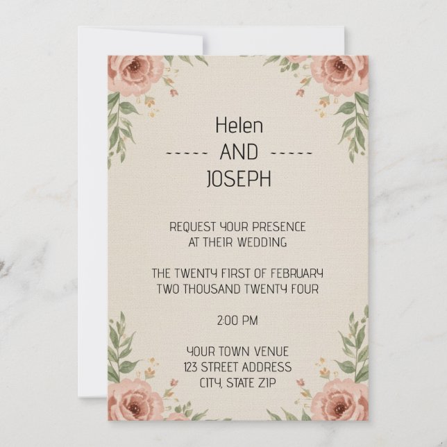 Rustic Floral Wedding Invitation Suite Dusty Rose (Front)
