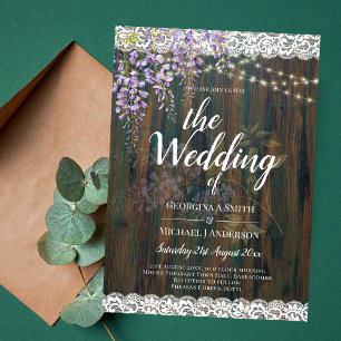 Rustic Floral Wedding Invitation Wisteria Lace