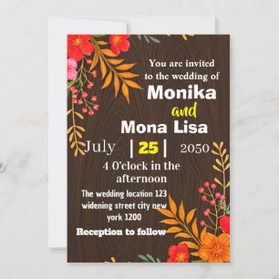 Rustic Floral Wedding Invitation with Wooden