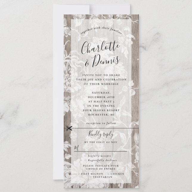 Rustic floral wedding invite with rsvp attached (Front)