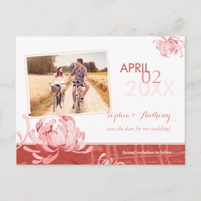 Rustic Floral Wedding Photo Save the Date Announcement Postcard (Front)
