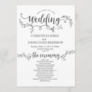 Rustic Floral wedding program card 5x7 design