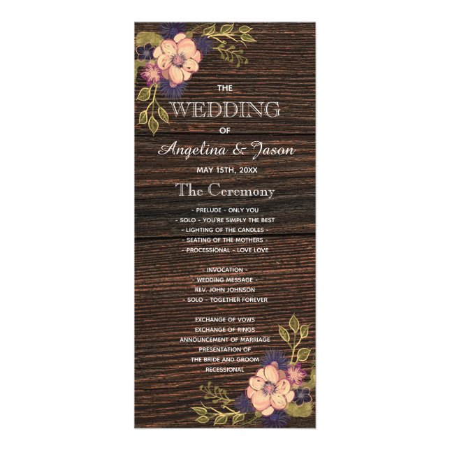 Rustic Floral Wedding Program Rack Card (Front)