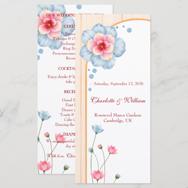 Rustic Floral Wedding Programme (Front/Back)
