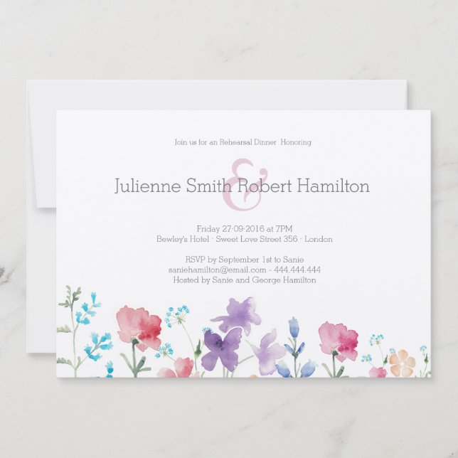 Rustic Floral Wedding Rehearsal Dinner Invitation (Front)