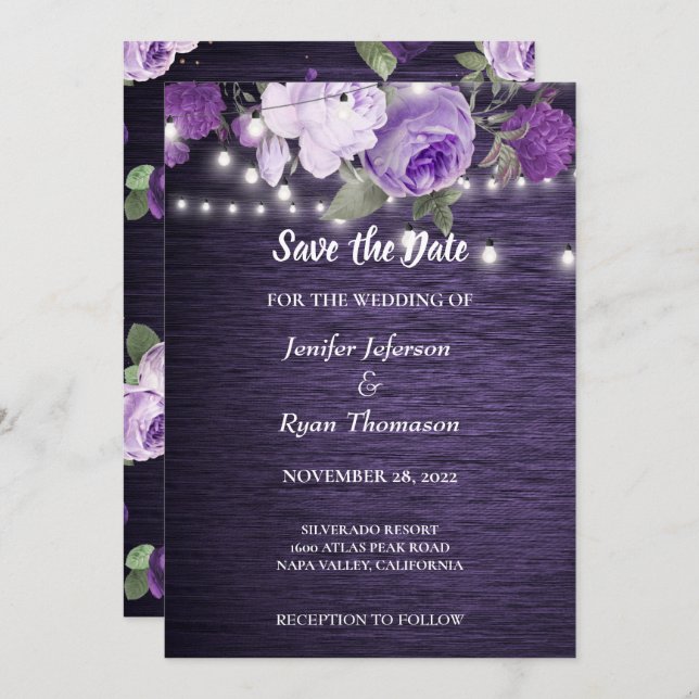 Rustic floral wedding save the date invitation (Front/Back)