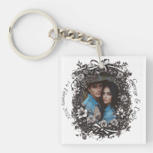 Rustic Floral Wedding, sepia. Key Ring