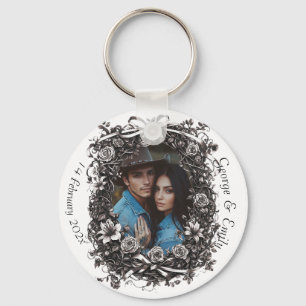 Rustic Floral Wedding, sepia. Key Ring