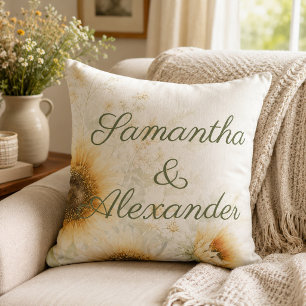 Rustic floral wedding sunflower themed cushion