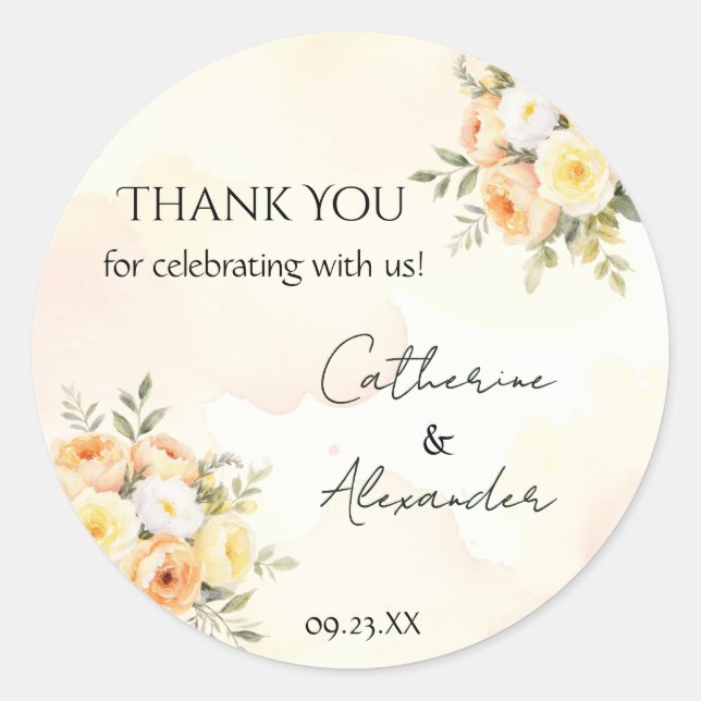 Rustic Floral Wedding Thank You Favour Sticker (Front)