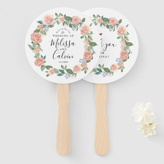 Rustic Floral Wedding Welcome Hand Fan (Front and Back)