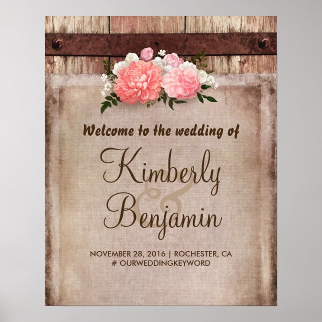 Rustic Floral Wedding Welcome Sign (Front)