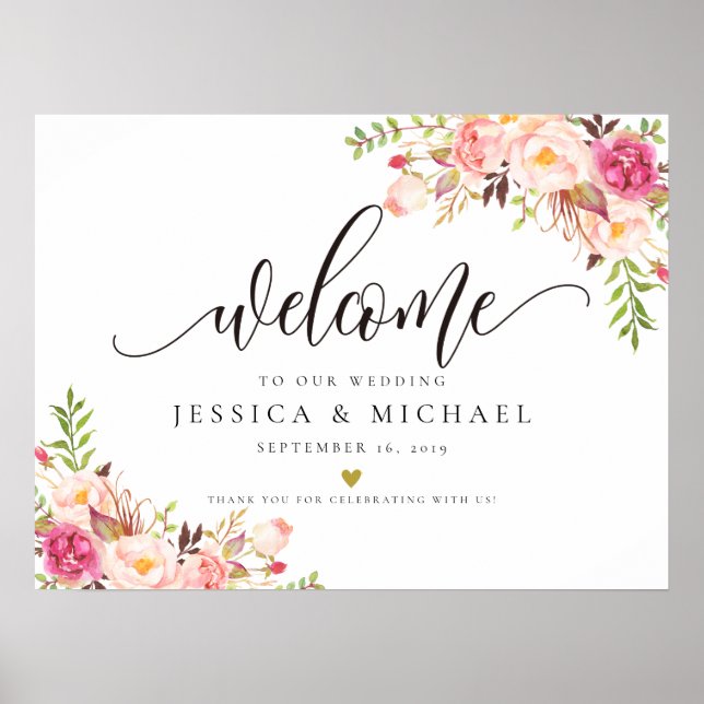 Rustic Floral Wedding Welcome Sign (Front)