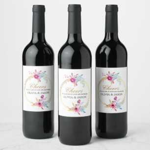 Rustic Floral Wedding Wine Label