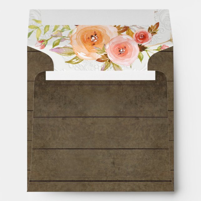 Rustic Floral Wedding Wood Blush Roses Foliage Envelope (Back (Bottom))