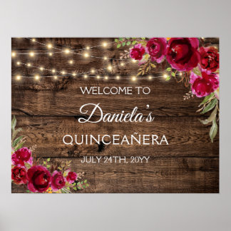 Rustic Floral Welcome to Quinceañera 15th Birthday Poster