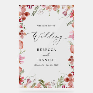 Rustic Floral Welcome to Wedding Acrylic Sign