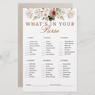 Rustic Floral What's In Your Purse Game Card