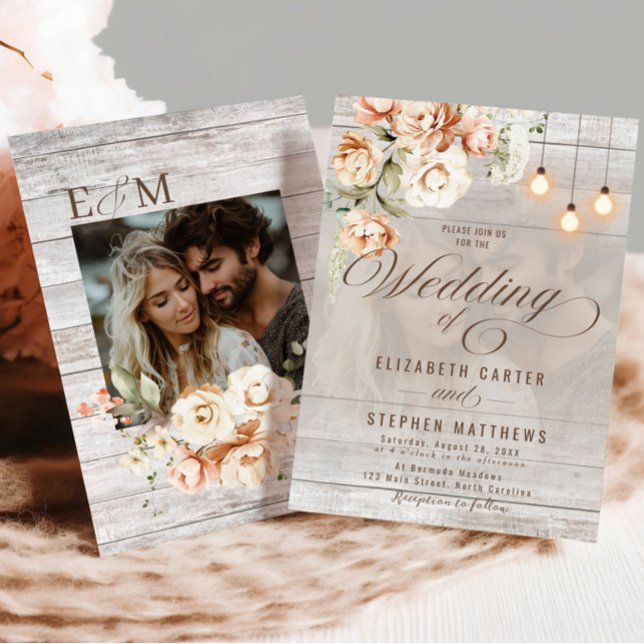 Rustic Floral White Rose and Blush Pink Wedding Invitation (Creator Uploaded)