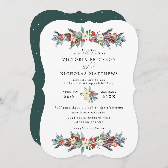 Rustic Floral | Winter Botanical Wedding Invitation (Front/Back)