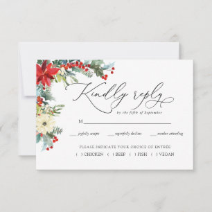 Rustic Floral Winter Botanical Wedding RSVP Card