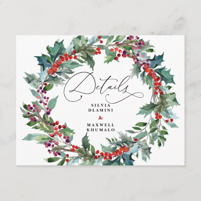 Rustic Floral Winter Wedding Guest Details Enclosure Card (Front)