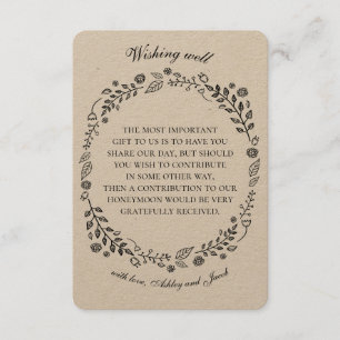 Rustic floral wishing well. Country wedding. Kraft Enclosure Card