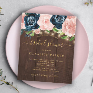 Rustic floral wood budget bridal shower invitation