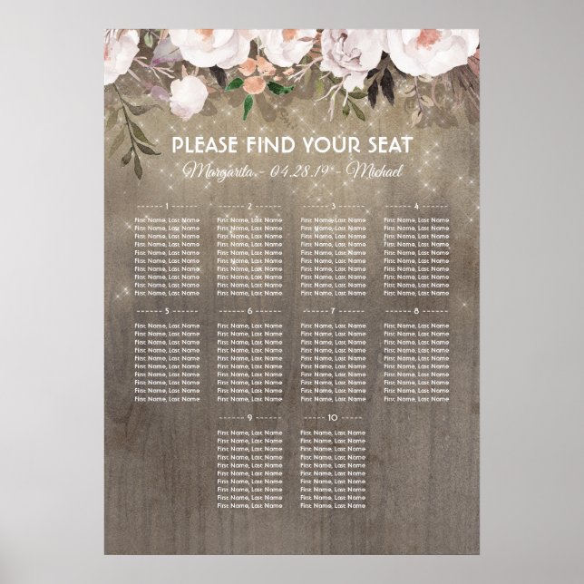 Rustic Floral Wood Wedding Seating Chart (Front)