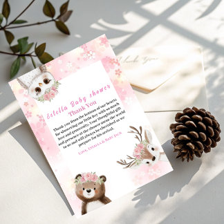 Rustic floral Woodland Baby Girl Thank You Card