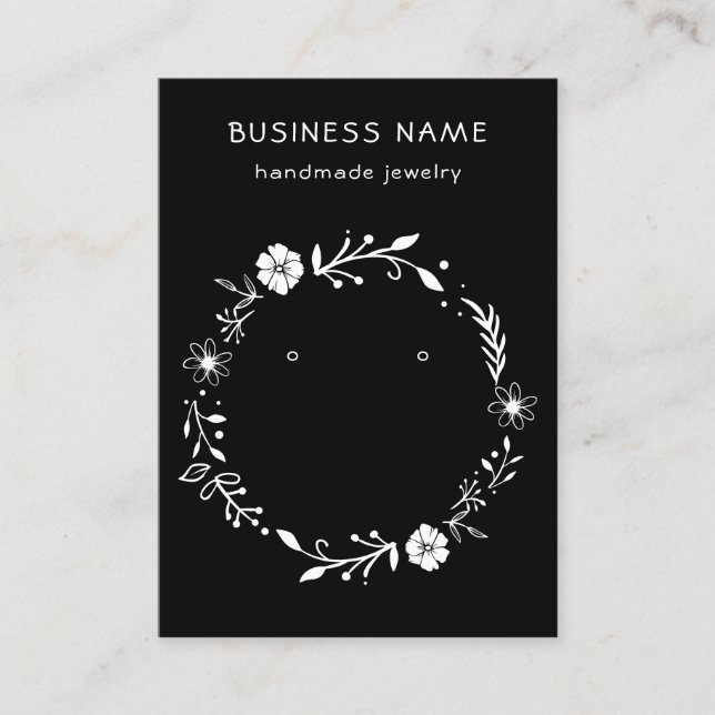 Rustic Floral Wreath Earring Display Black Card (Front)