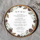 Rustic Floral Wreath Fall Winter Wedding Circle Menu<br><div class="desc">This wedding menu card features watercolor flowers,  berries and pine cones in neutral fall colours with kraft paper print on the back. This will be perfect for fall/autumn and winter wedding. For more advanced customisation of this design,  please click the DESIGN TOOL BUTTON above! Matching items are also available.</div>