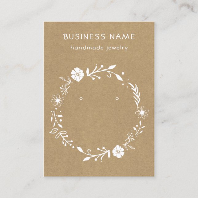 Rustic Floral Wreath Kraft Earring Display Card (Front)