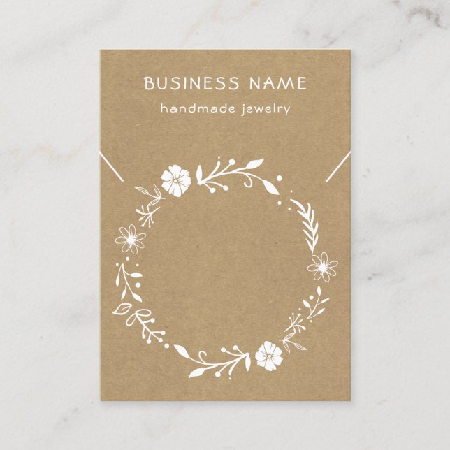Rustic Floral Wreath Kraft Necklace Display Card (Front)