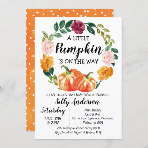 Rustic Floral Wreath Little Pumpkin Baby Shower Invitation